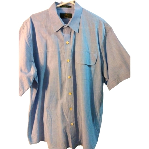 Vintage Orvis Fishing Lightweight Short Sleeved Chambray 1 Pocket Button Down L - Picture 1 of 11